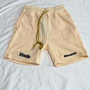 Men's Tan Athletic Shorts with Gold Accents